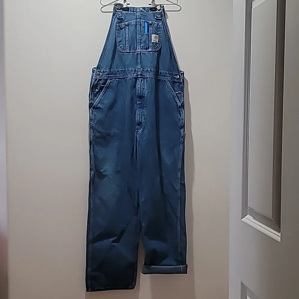 carhartt Men Vintage Workwear Overalls Loose Fit Carpenter Blue Jean 42x32 EUC - Picture 1 of 16